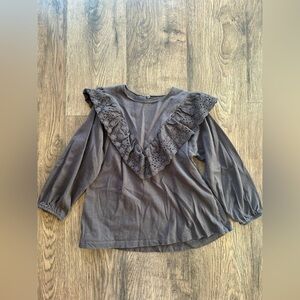 Zara Gray Ruffled Sailor Collar Blouse - Kids Size 6